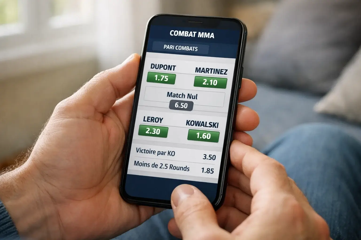 Parieur consultant les cotes MMA sur son smartphone