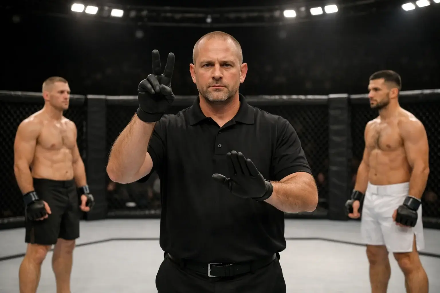 Arbitre supervisant un combat dans l'octogone UFC